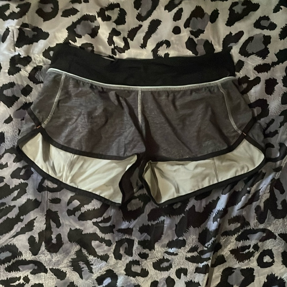 grey and black striped lululemon running shorts